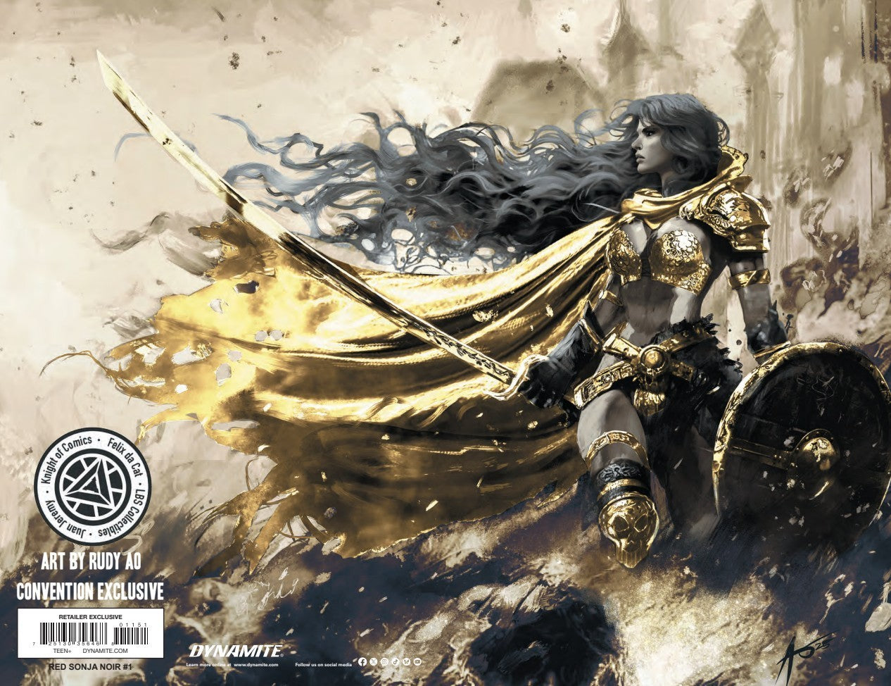 RED SONJA NOIR #1 - RUDY AO WRAPAROUND COVER B METAL HEROESCON 2025 KNIGHT OF COMICS EXCLUSIVE