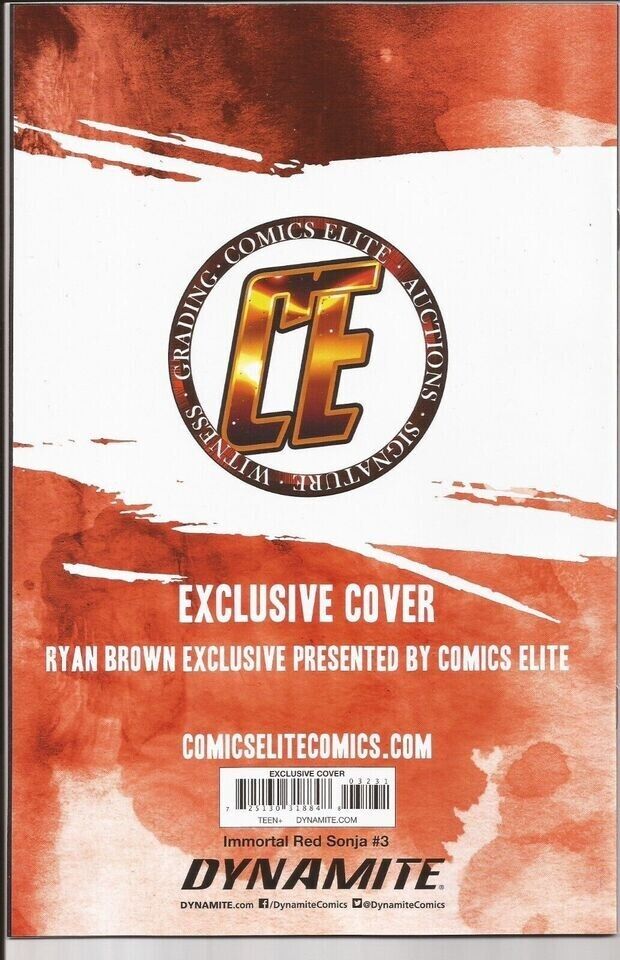 IMMORTAL RED SONJA #3 - COMICS ELITE RYAN BROWN EXCLUSIVE VIRGIN VARIANT