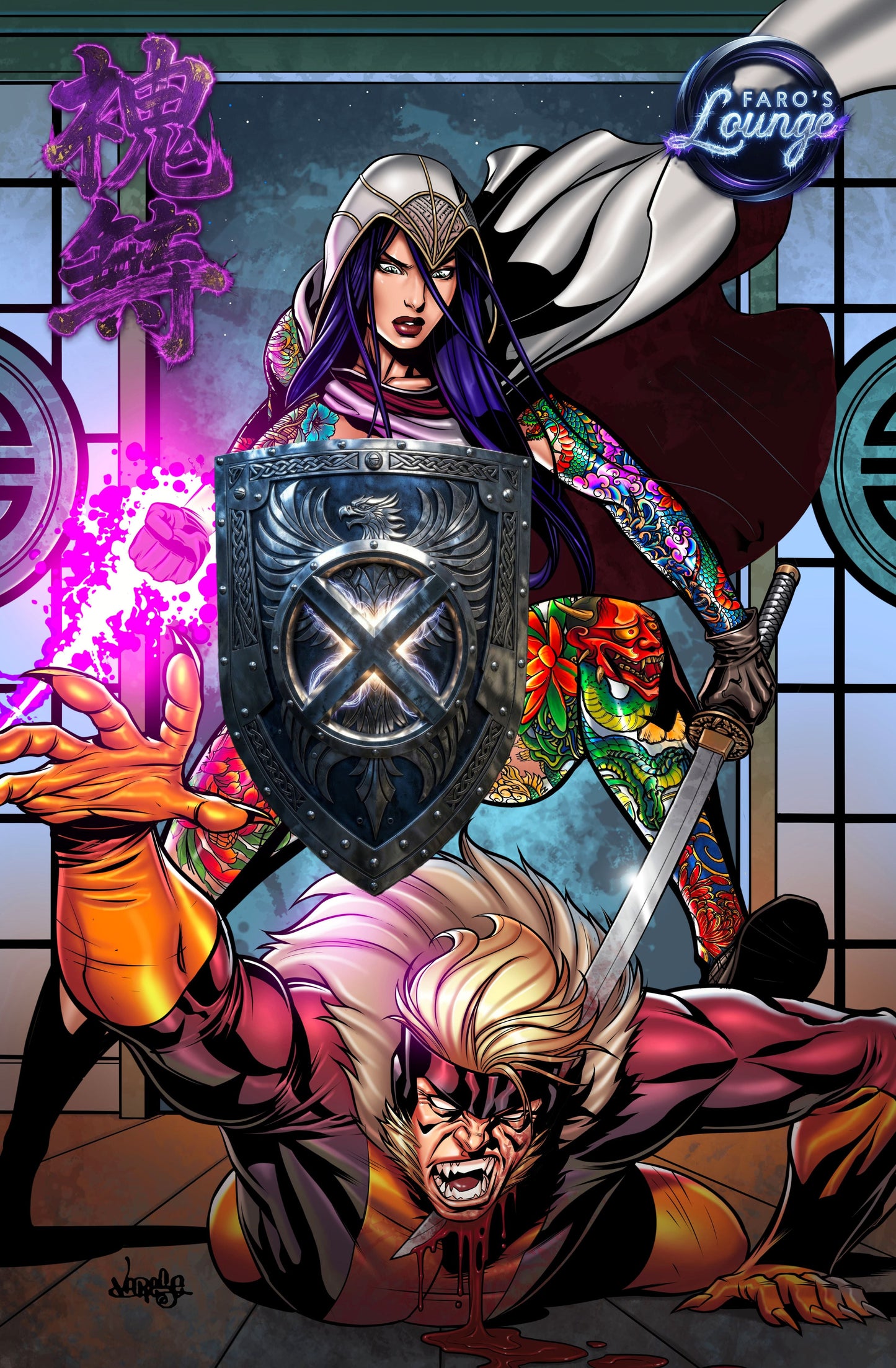 Assassin's Greed – Yakuza Cover | Psylocke & Sabretooth Pink Ink Art by Jose Varese