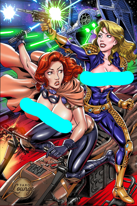 Mara Jade & Guri – Shadows of the Empire Sui-Cycle Chopper Poster | Faro's Lounge