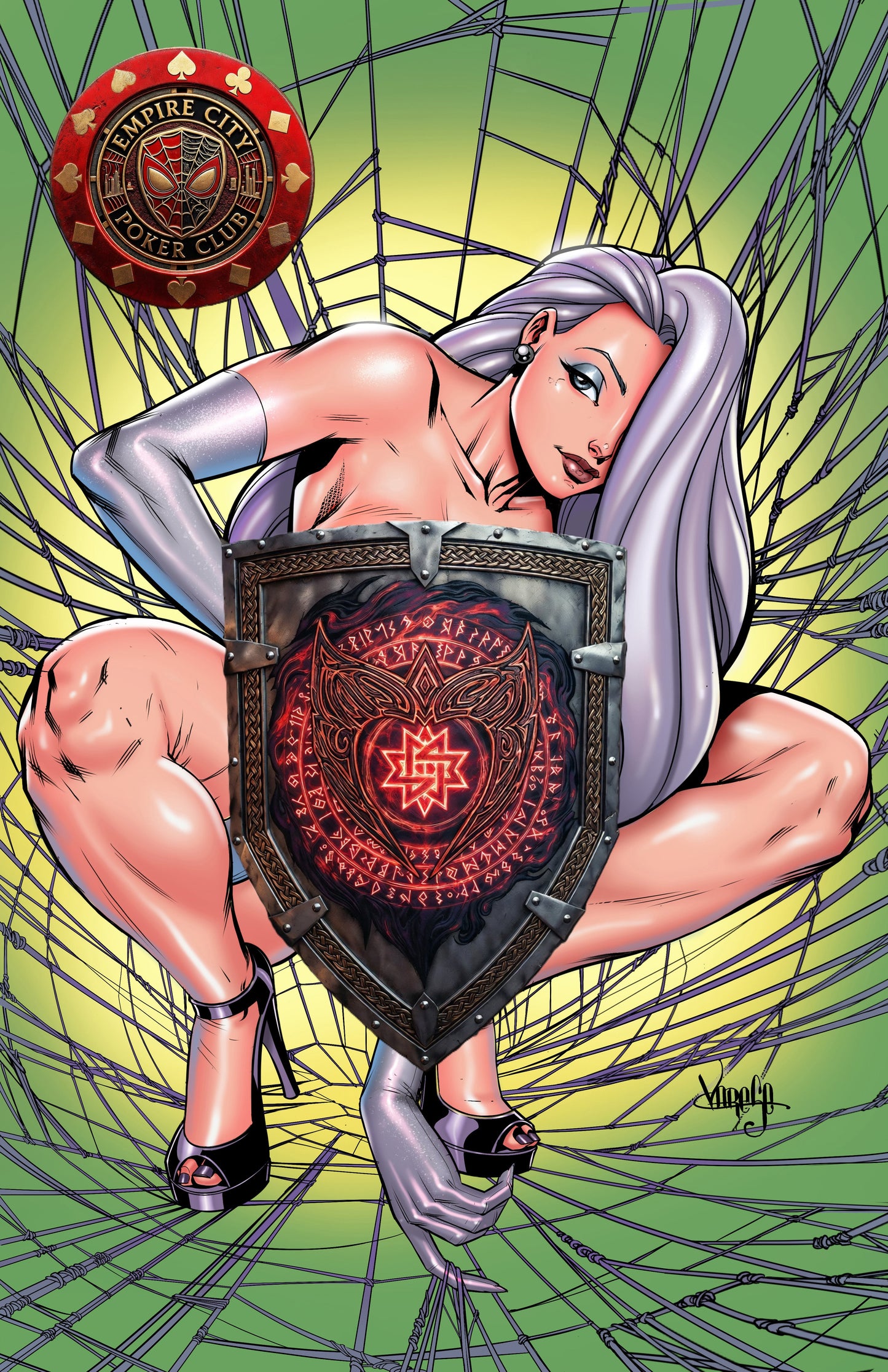 ARACNAPHORIA #1 – Spider-Sable Full Nude LTD 69 | Silver Sable Crouching Spider Cover by Jose Varese
